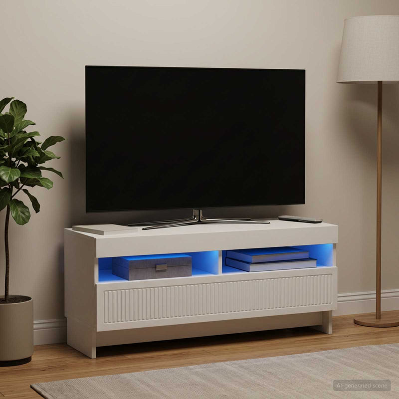 Cabinet TV cu LED Alb Lemn prelucrat
