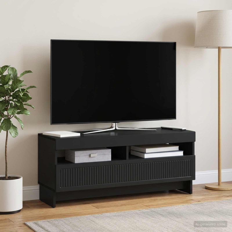 Cabinet TV cu LED Negru Lemn prelucrat