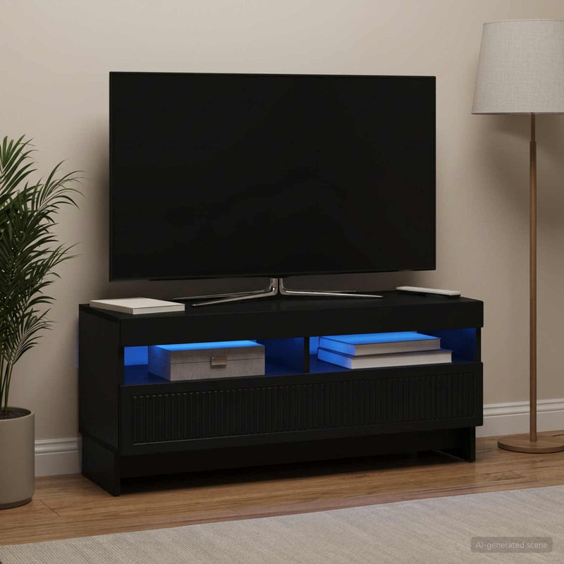 Cabinet TV cu LED Negru Lemn prelucrat