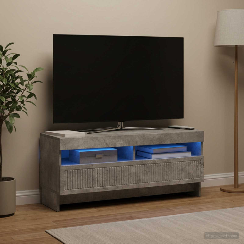 Cabinet TV cu LED Gri Beton Lemn prelucrat