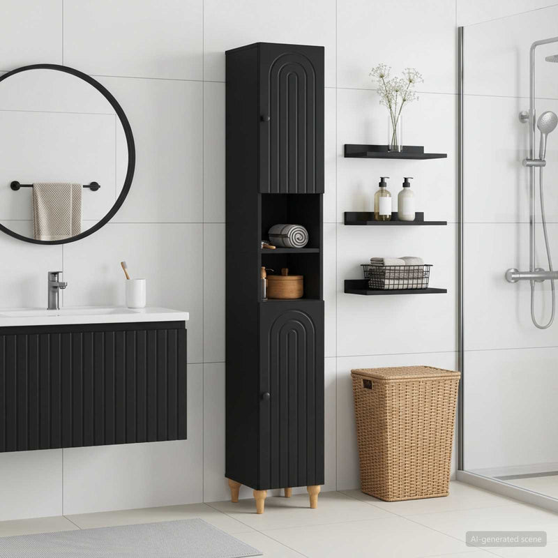 Cabinet de Baie cu Raft Deschis ALKMAAR Negru 30 x 31 x 190 cm