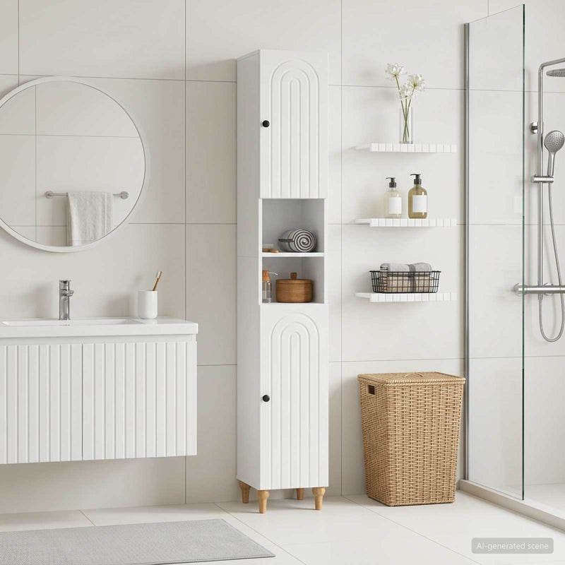 Cabinet de Baie cu Raft Deschis ALKMAAR Alb foarte lucios
