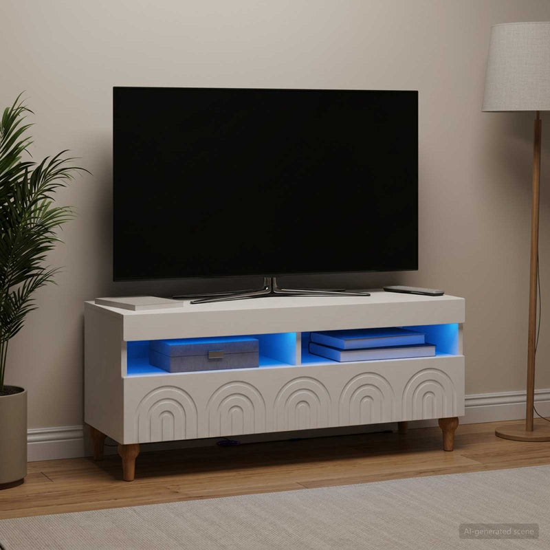 Cabinet TV cu LED Alb Lemn prelucrat