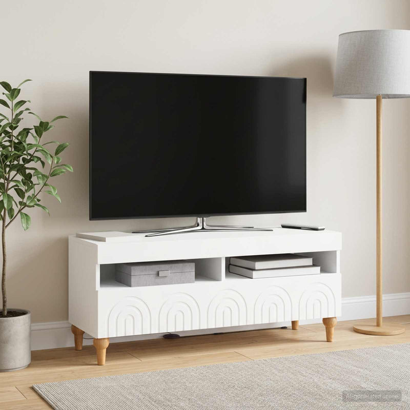 Cabinet TV cu LED Alb Lemn prelucrat