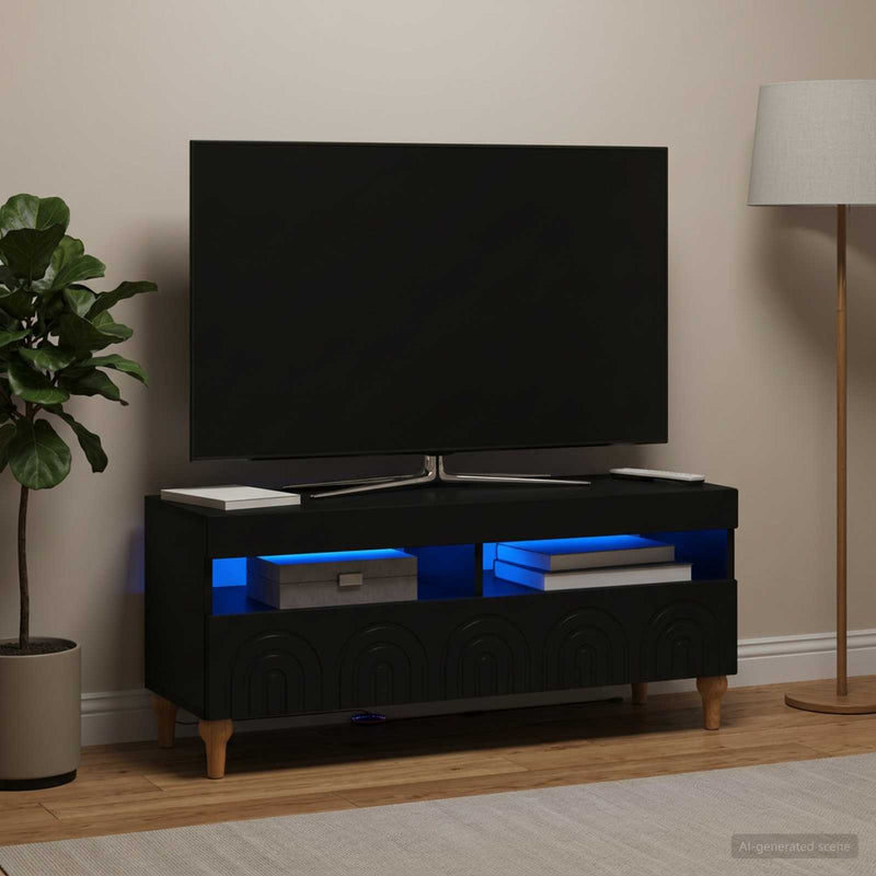Cabinet TV cu LED Negru Lemn prelucrat