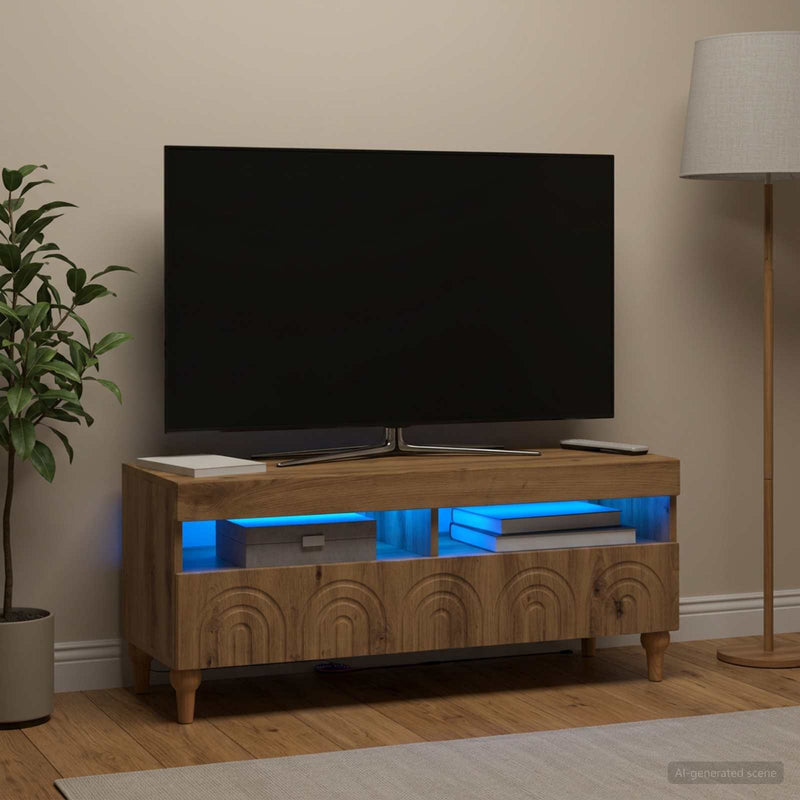 Cabinet TV cu LED Stejar Artizanal Lemn prelucrat