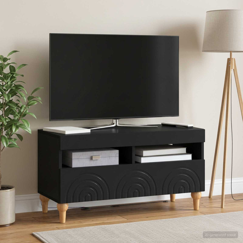 Cabinet TV cu LED Negru Lemn prelucrat