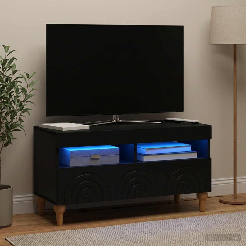 Cabinet TV cu LED Negru Lemn prelucrat