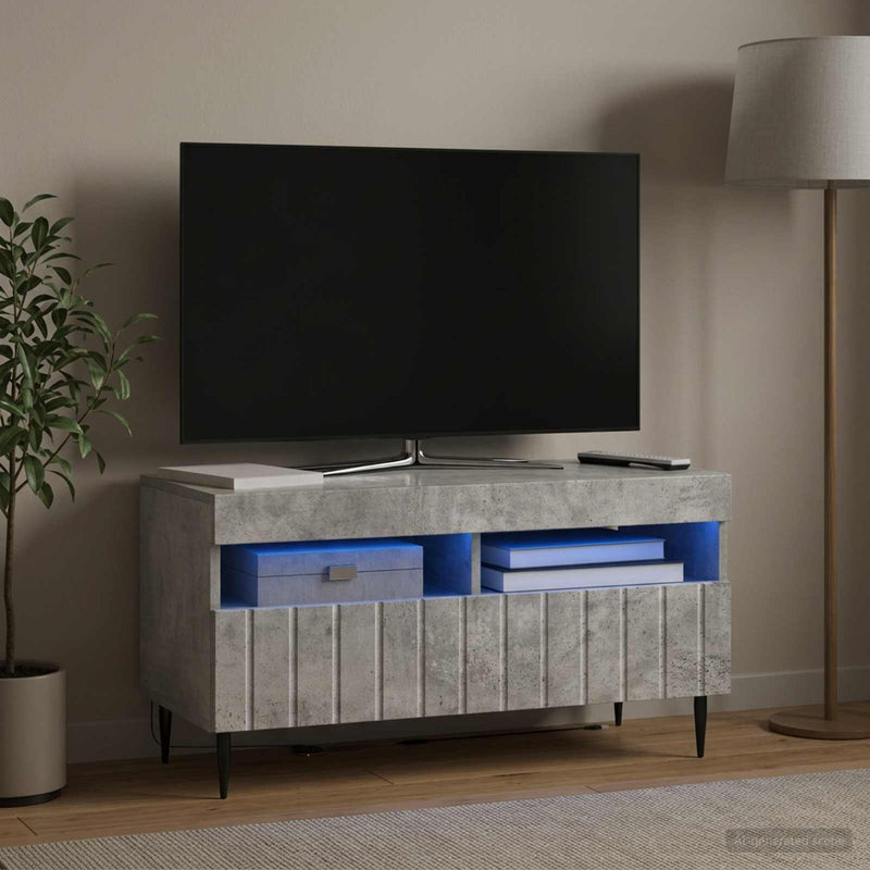 Cabinet TV cu LED Gri Beton Lemn prelucrat