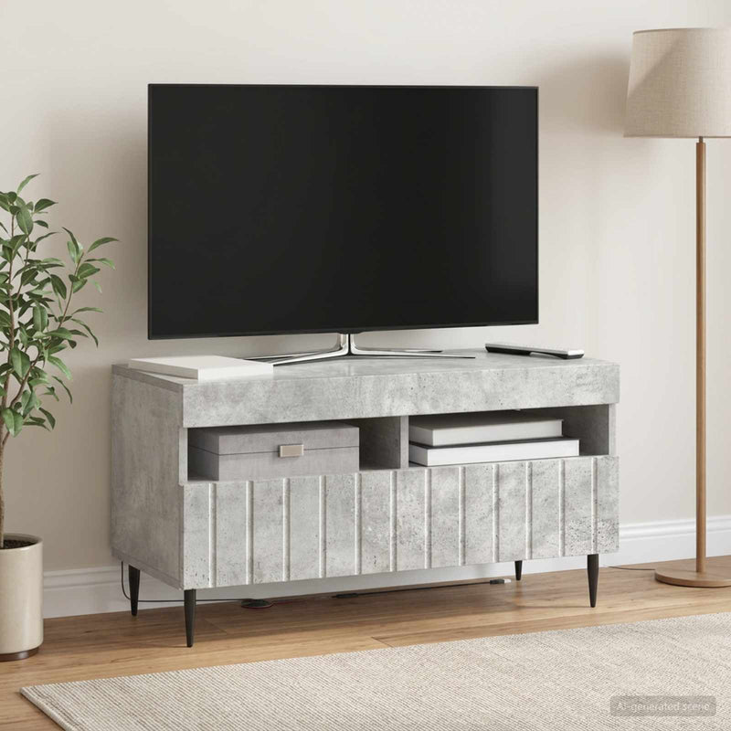 Cabinet TV cu LED Gri Beton Lemn prelucrat