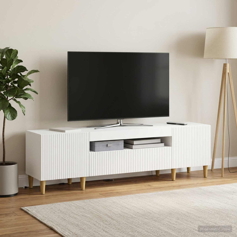 Cabinet TV cu LED Alb Lemn prelucrat