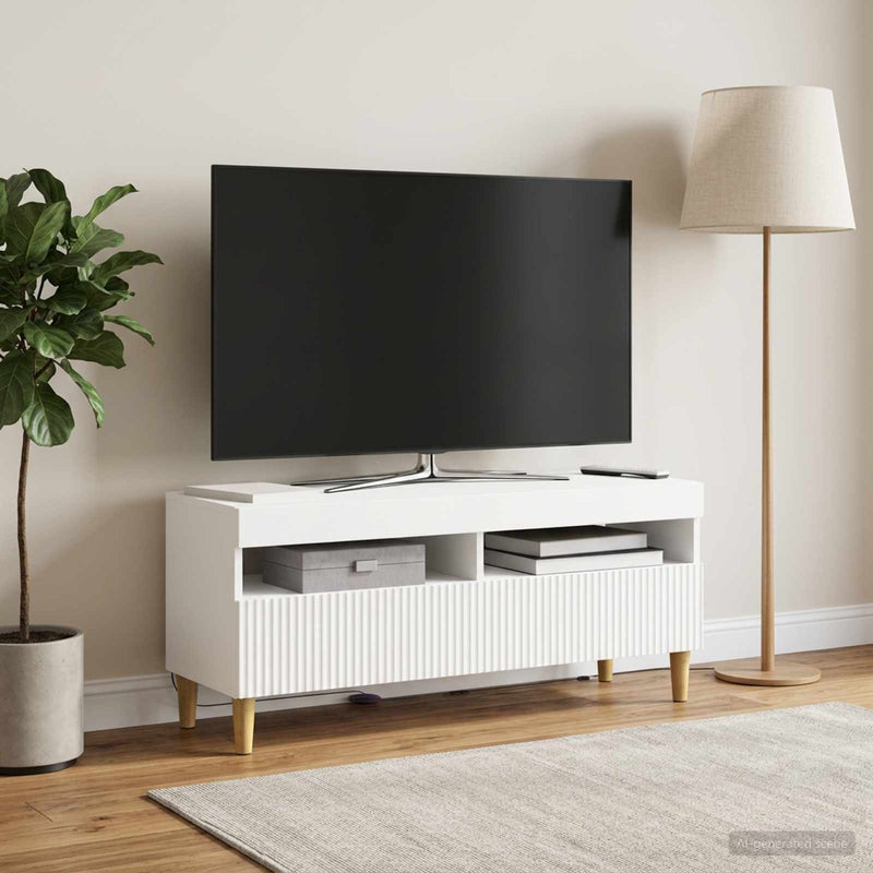 Cabinet TV cu LED Alb Lemn prelucrat
