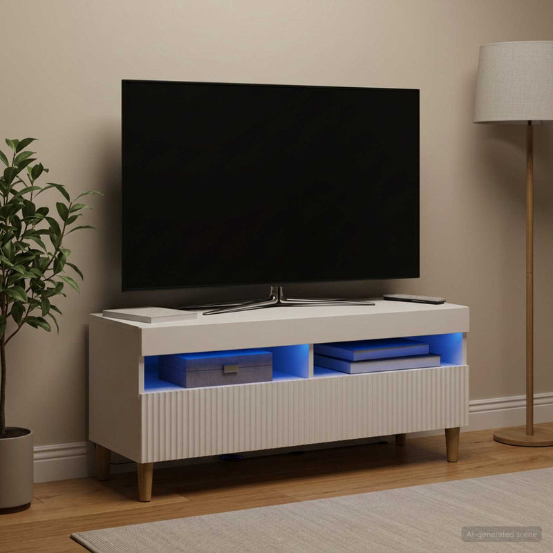 Cabinet TV cu LED Alb Lemn prelucrat