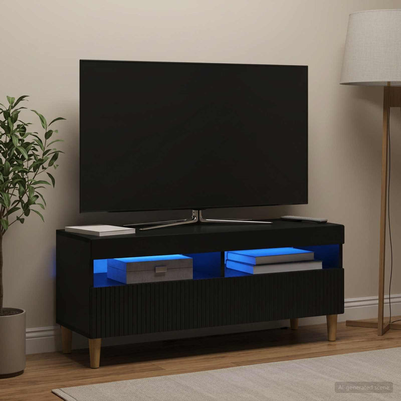 Cabinet TV cu LED Negru Lemn prelucrat
