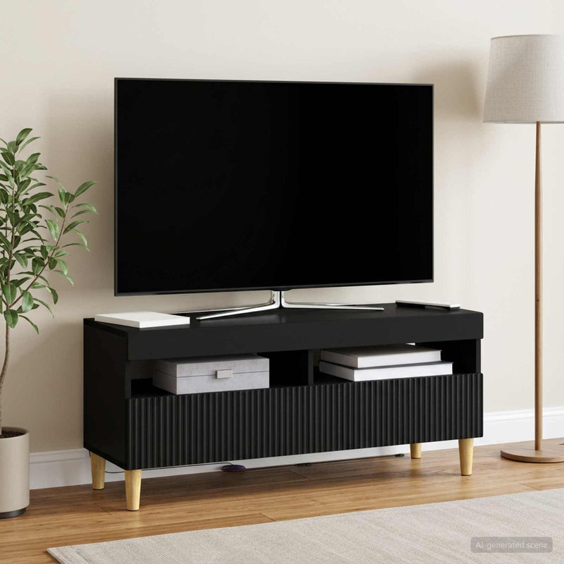 Cabinet TV cu LED Negru Lemn prelucrat