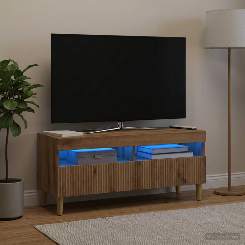 Cabinet TV cu LED Stejar Artizanal Lemn prelucrat