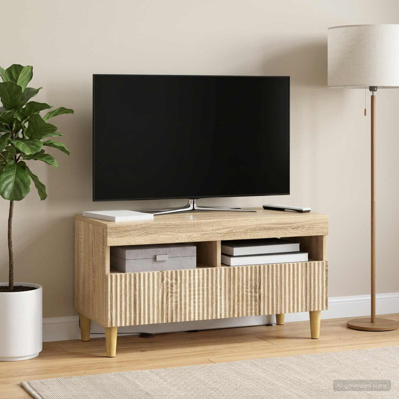 Cabinet TV cu LED Stejar Sonoma Lemn prelucrat