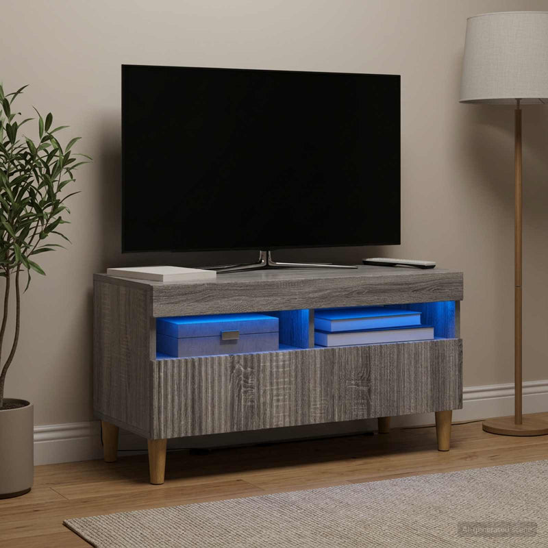 Cabinet TV cu LED Sonoma gri Lemn prelucrat