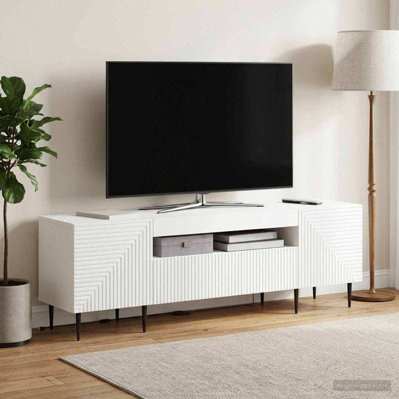Cabinet TV cu LED Alb Lemn prelucrat