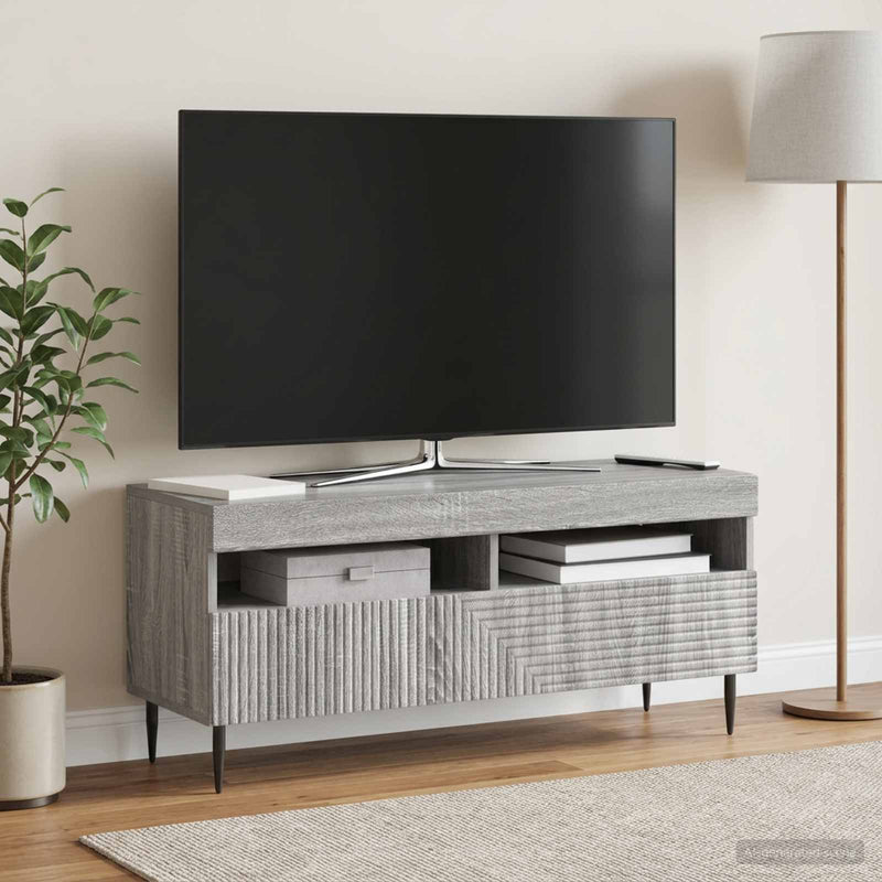 Cabinet TV cu LED Sonoma gri Lemn prelucrat