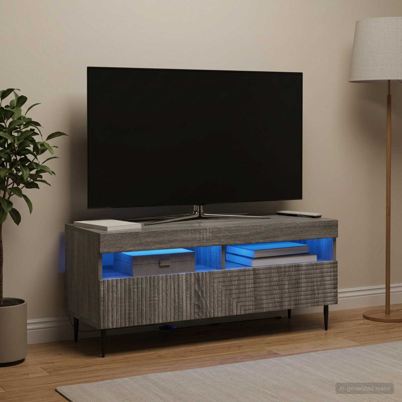 Cabinet TV cu LED Sonoma gri Lemn prelucrat