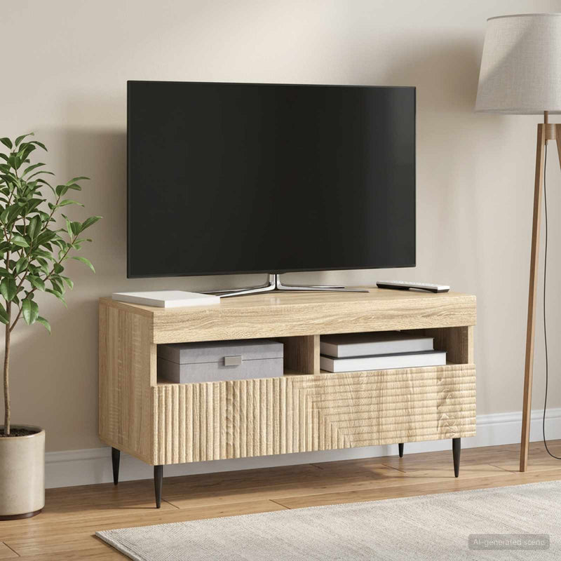 Cabinet TV cu LED Stejar Sonoma Lemn prelucrat