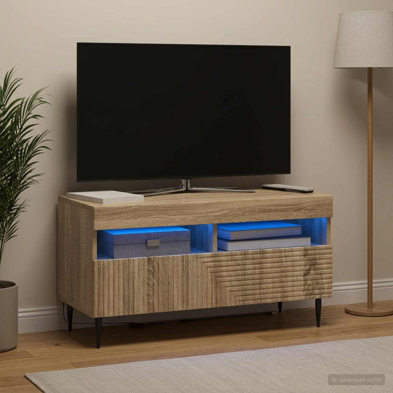 Cabinet TV cu LED Stejar Sonoma Lemn prelucrat