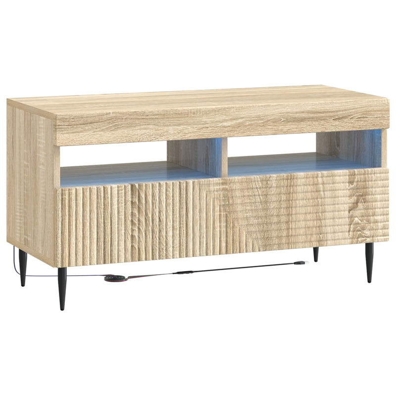Cabinet TV cu LED Stejar Sonoma Lemn prelucrat