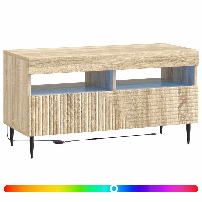 Cabinet TV cu LED Stejar Sonoma Lemn prelucrat