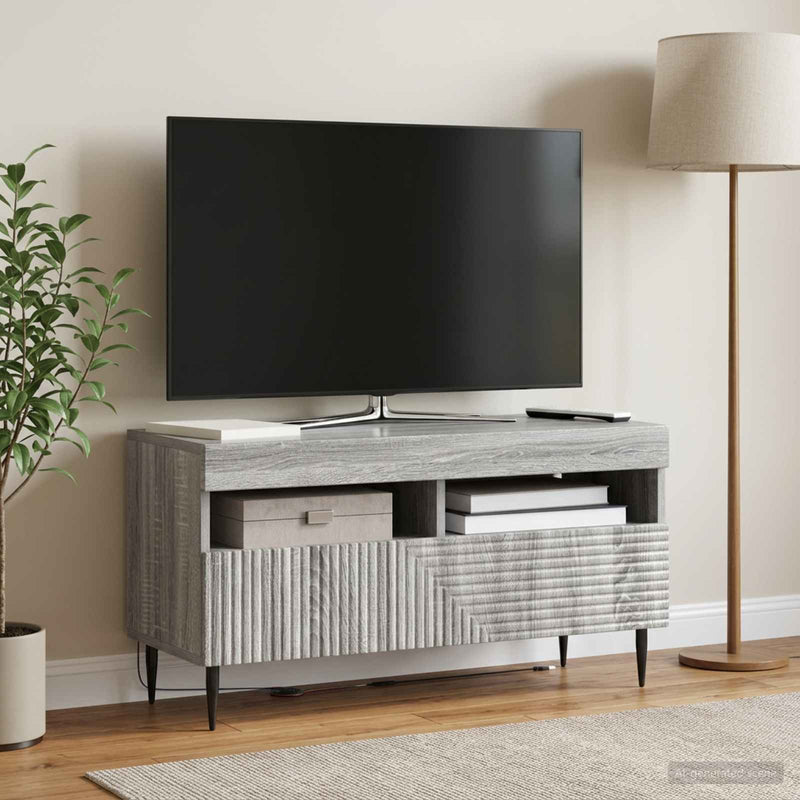 Cabinet TV cu LED Sonoma gri Lemn prelucrat