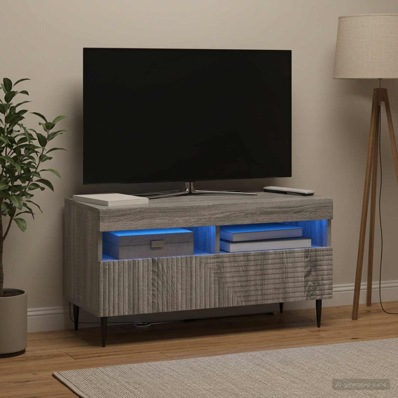 Cabinet TV cu LED Sonoma gri Lemn prelucrat