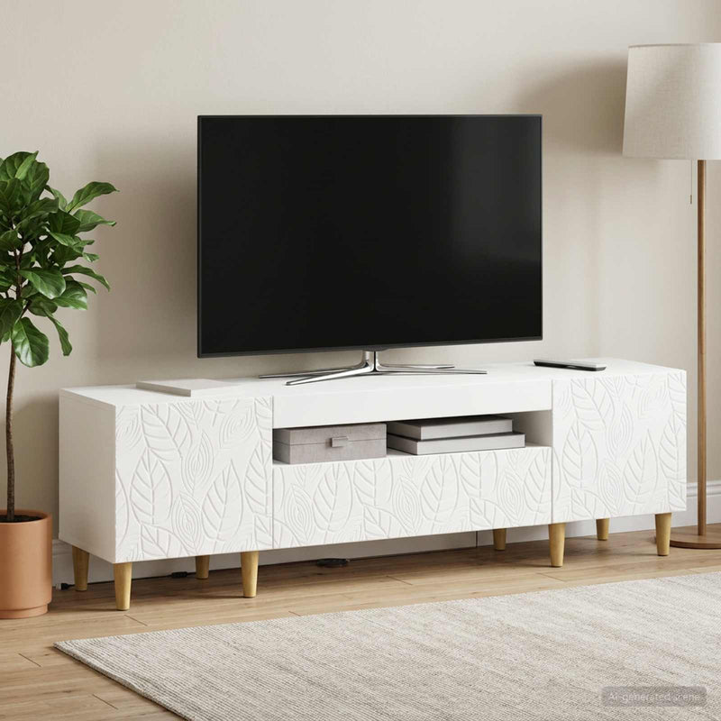 Cabinet TV cu LED Alb Lemn prelucrat