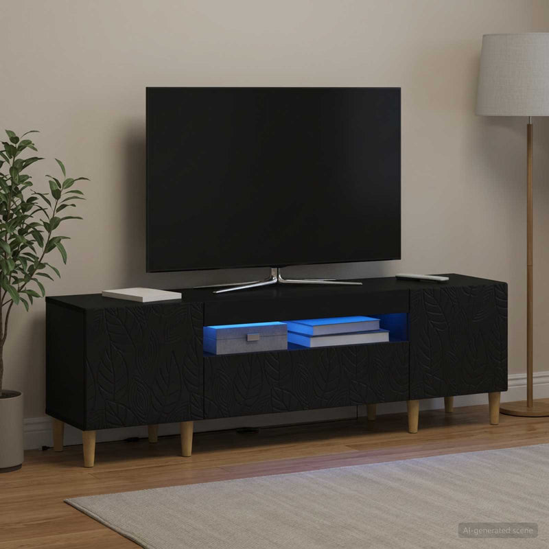 Cabinet TV cu LED Negru Lemn prelucrat