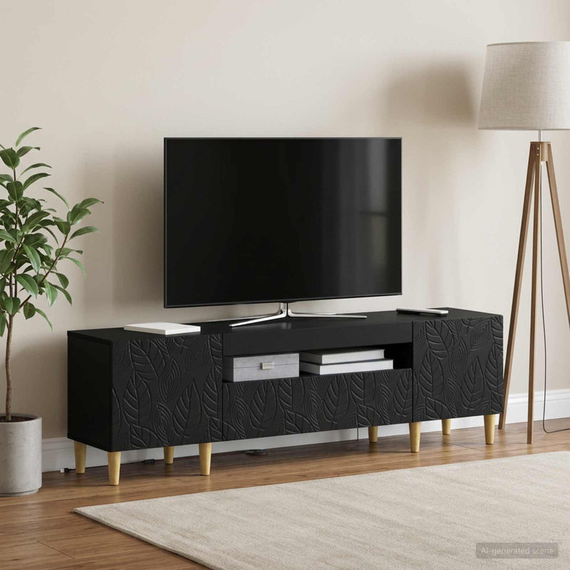 Cabinet TV cu LED Negru Lemn prelucrat