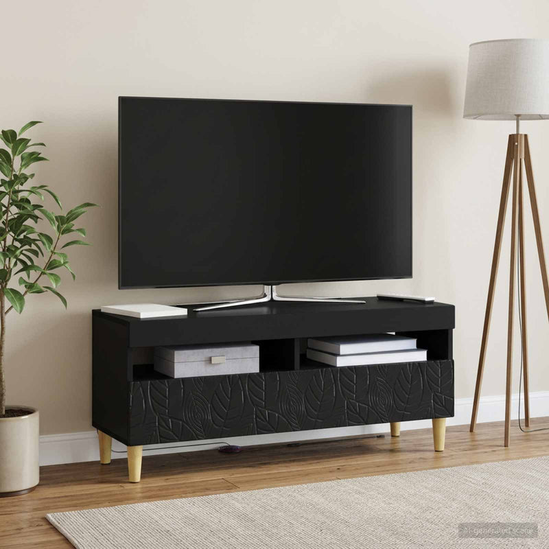 Cabinet TV cu LED Negru Lemn prelucrat