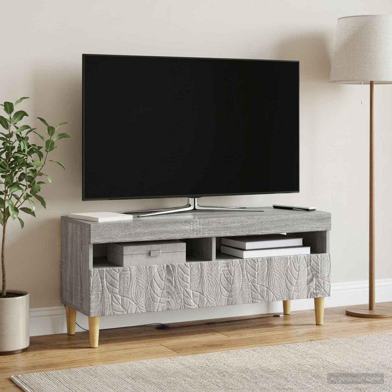 Cabinet TV cu LED Sonoma gri Lemn prelucrat
