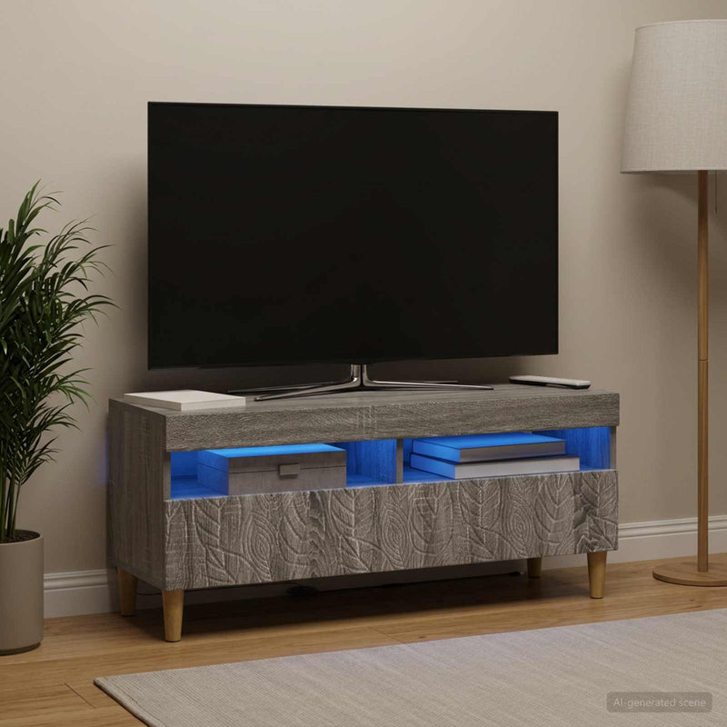 Cabinet TV cu LED Sonoma gri Lemn prelucrat