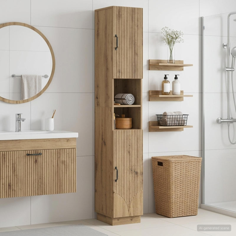 Cabinet de Baie cu Raft Deschis HOORN Stejar Artizanal