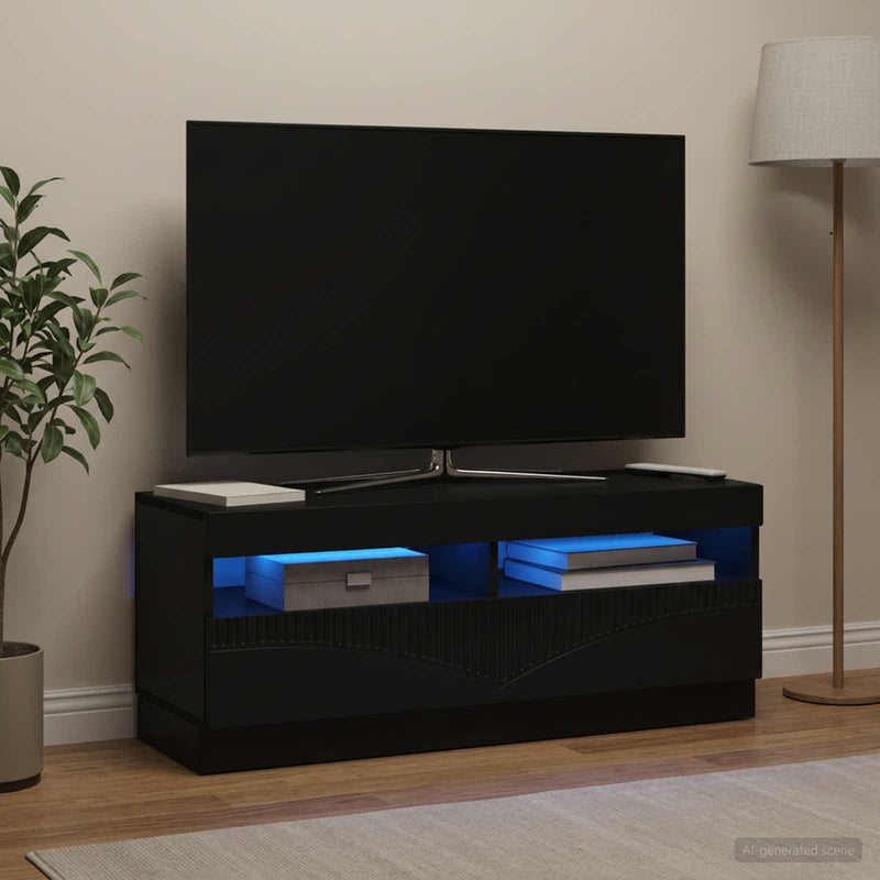 Cabinet TV cu LED Negru Lemn prelucrat