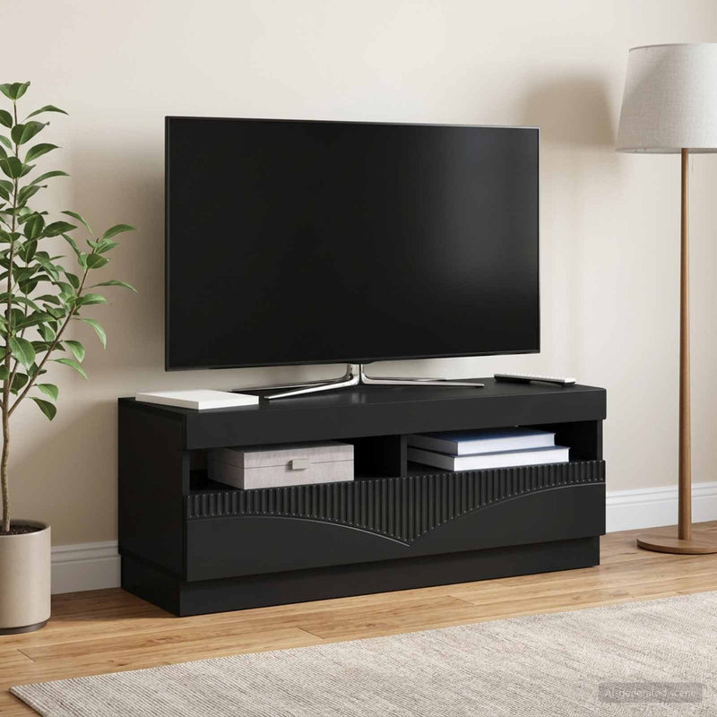 Cabinet TV cu LED Negru Lemn prelucrat