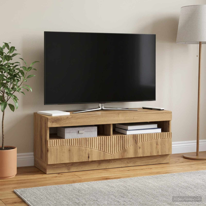 Cabinet TV cu LED Stejar Artizanal Lemn prelucrat