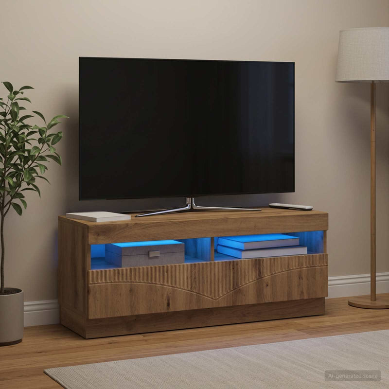 Cabinet TV cu LED Stejar Artizanal Lemn prelucrat