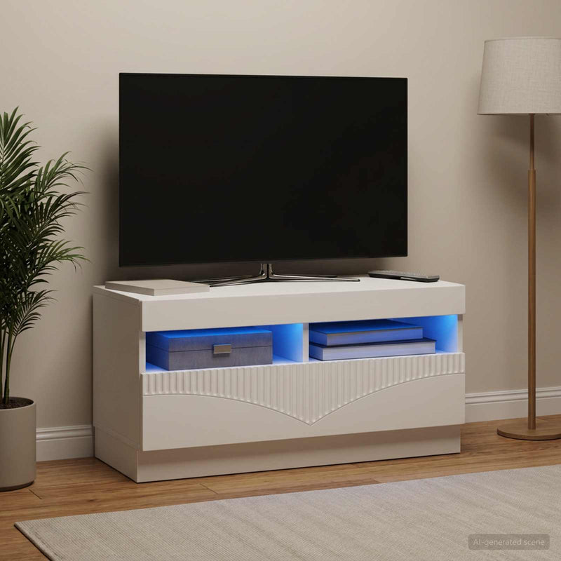 Cabinet TV cu LED Alb Lemn prelucrat