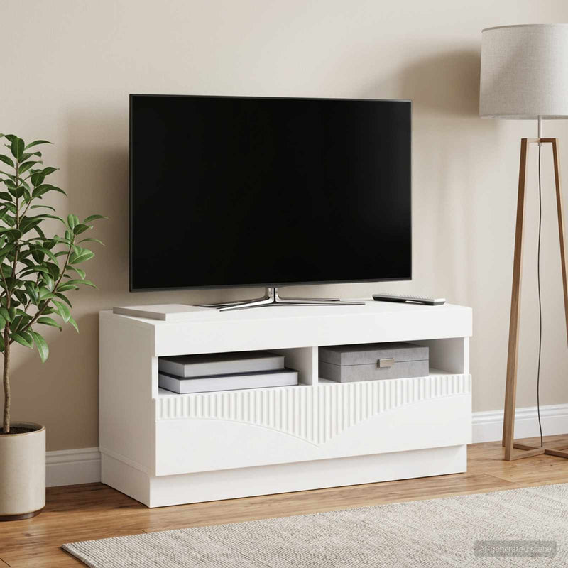 Cabinet TV cu LED Alb Lemn prelucrat