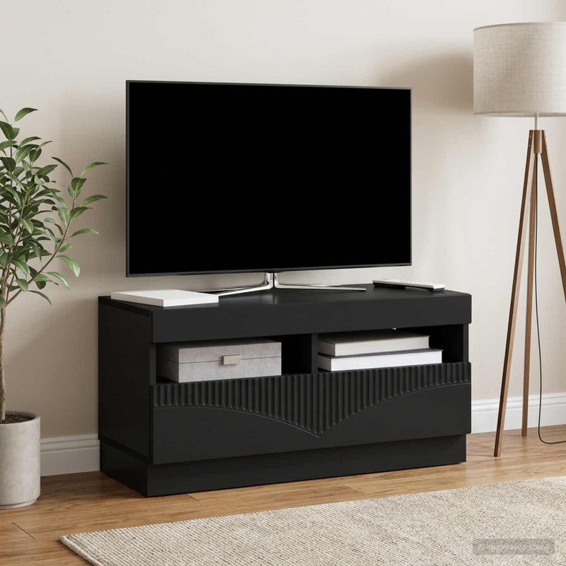 Cabinet TV cu LED Negru Lemn prelucrat