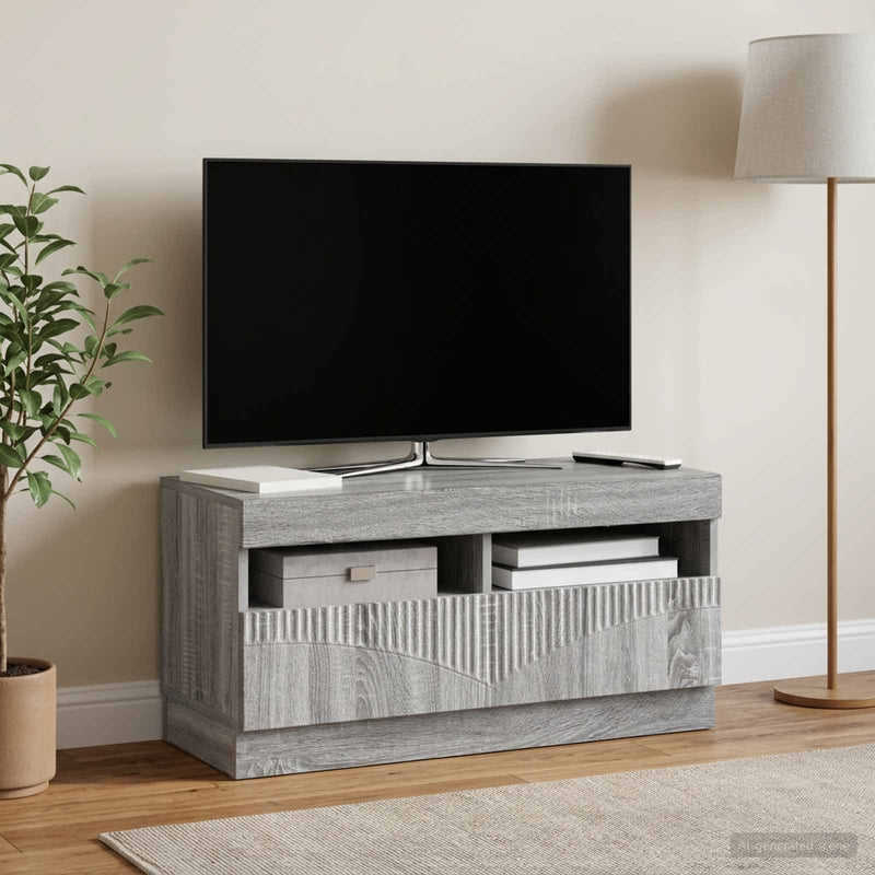Cabinet TV cu LED Sonoma gri Lemn prelucrat