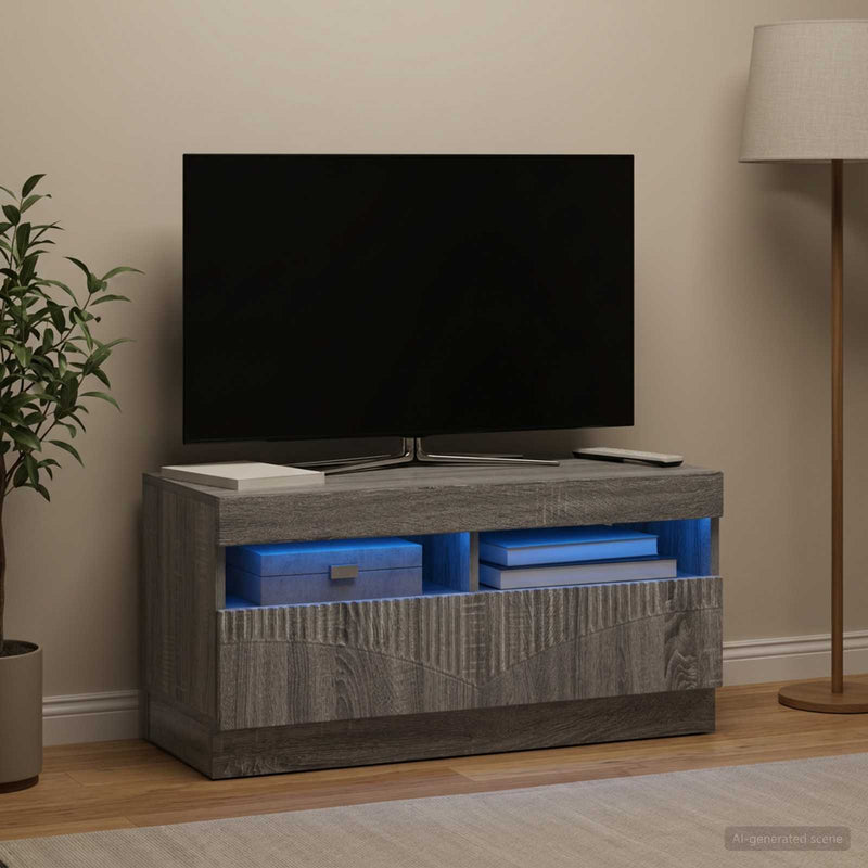 Cabinet TV cu LED Sonoma gri Lemn prelucrat