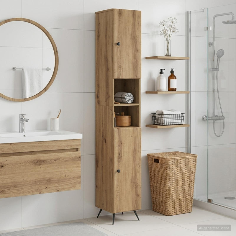 Cabinet de Baie cu Raft Deschis BREDA Stejar Artizanal