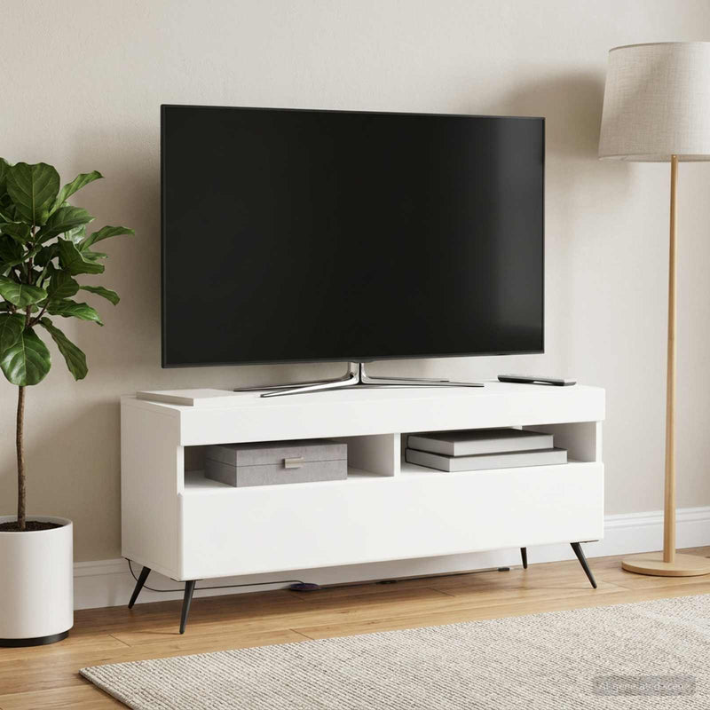 Cabinet TV cu LED Alb Lemn prelucrat
