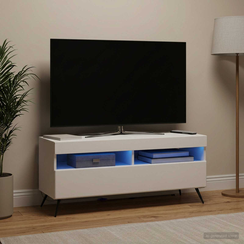 Cabinet TV cu LED Alb Lemn prelucrat